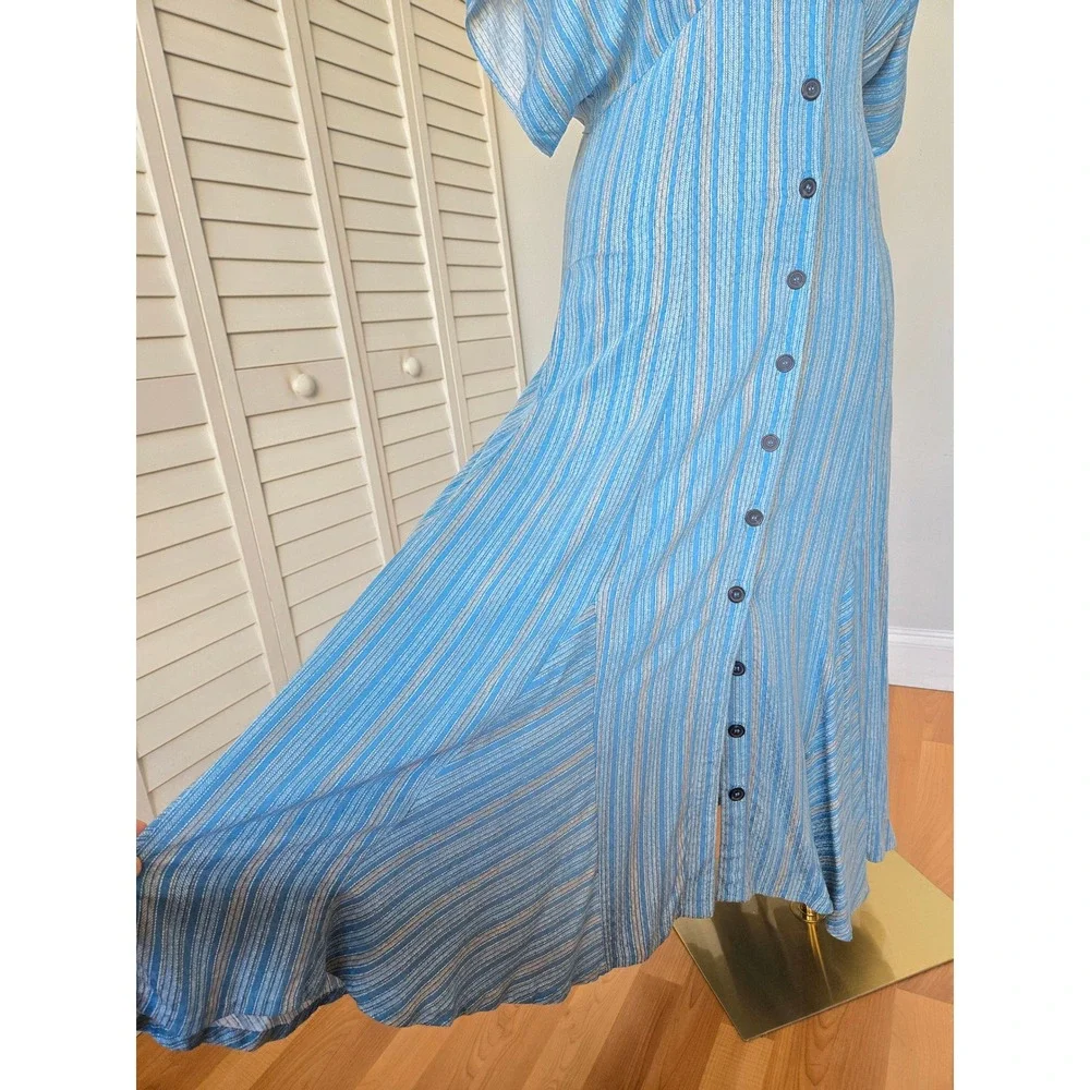 Free People Rowan Blue Stripe Dolman Maxi Dress M Boho Coastal Resort Travel